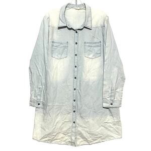 Oddy Button Shirt Western Distressed Blue White Ombre Tunic Blouse Womens XXL